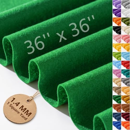 Pure Green Felt Fabric 36'' X 36'', 1.4mm Large Felt Sheets Soft Durable Crafts