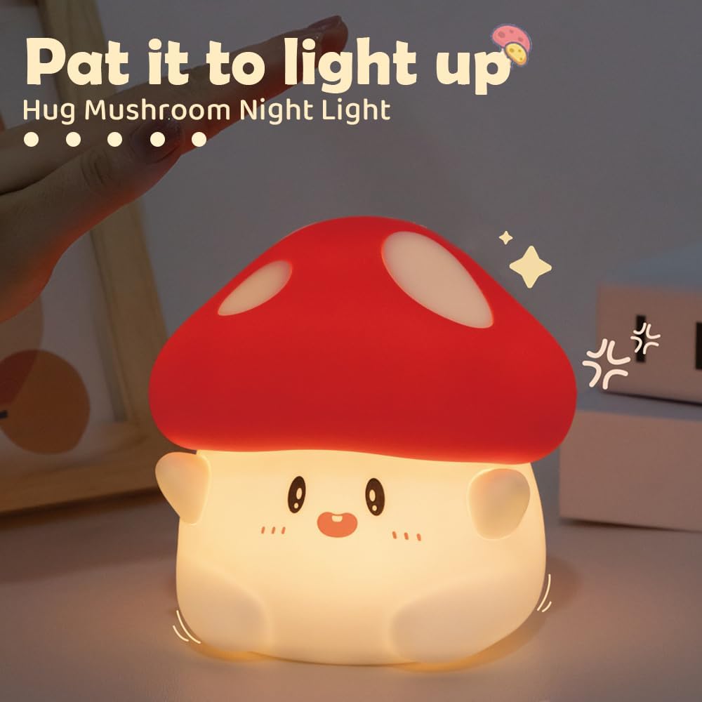 LED Mushroom Silicone Night Light Soft Sleeping Nursery Night Light Dimmable Timer Rechargeable Lamp Room Decor Baby Bedside Lamp