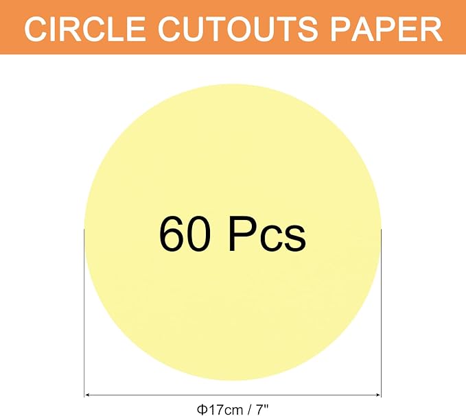 MECCANIXITY 60 PCS Light Yellow Color Circle Cutouts Paper 7 Inch Round Card