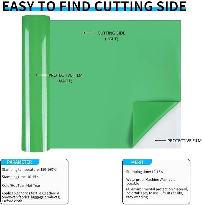guangyintong Heat Transfer Vinyl Fruit Green HTV Rolls, Matte Surface PVC
