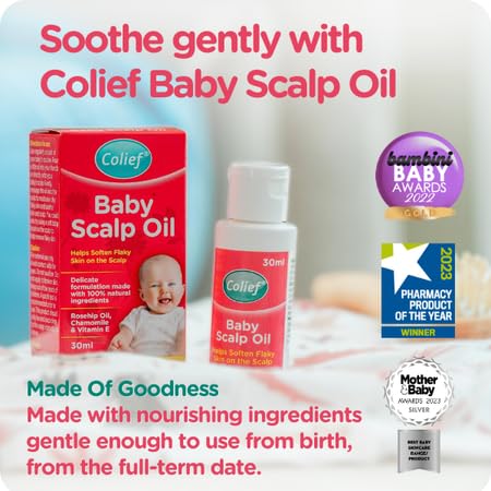 Colief Baby Scalp Oil | Soothing Moisturizing Oil for Babies Scalp and Skin | Preventative of Itchy, Flaky, Dry, Damaged Skin on Infants | With Rosehip Oil, Chamomile and Vitamin E | 1.01 Fl. Oz
