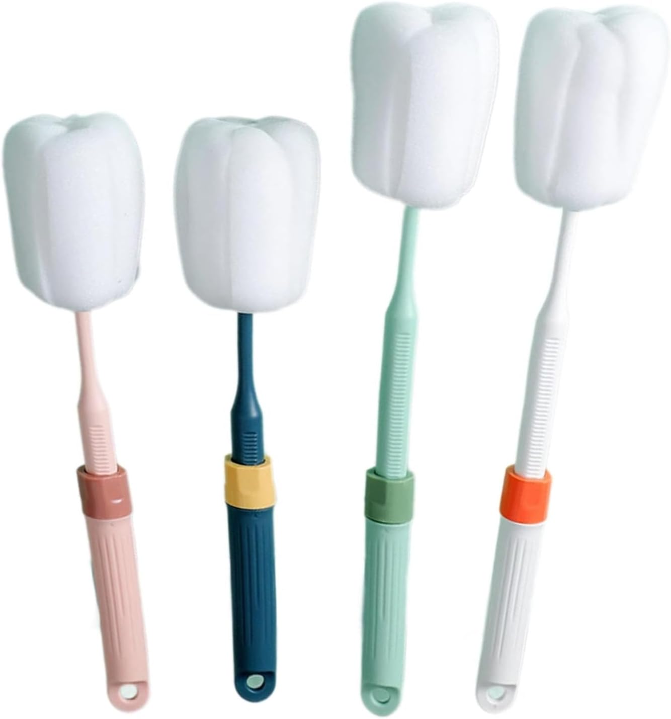 Dishwashing Foam Sponges Brush Telescopic Long Handle Scrubbing Brushes Clean Dishes, Sinks ，Cookware，Coffee Glasses Pot Milk Cup Mugs Wine Bottle (4pcs)