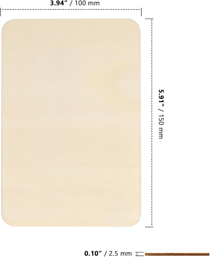 ZOENHOU 50 PCS 6 x4 Inch Unfinished Basswood Blanks, Rectangle Wood Pieces