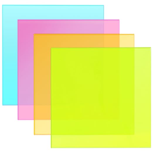 Adrattnay 4Pcs Acrylic Sheets Fluorescent Neon Colored Acrylic 12 x 12in | 1/8"