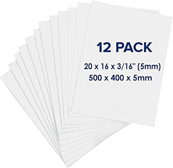 Foam Board 16 x 20 x 3/16", Foam Core Board Sheets, Acid Free Foamboard