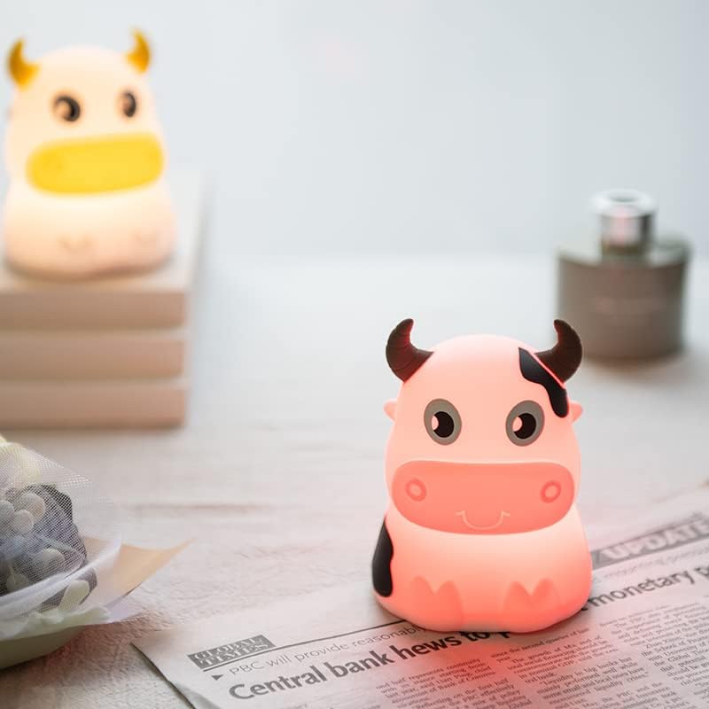 Cute Kids Night Light Night Lamp Night Lights for Kids Bedroom Toddler Baby Portable Silicone Battery Led Nightlight Nursery(Pink Cow)