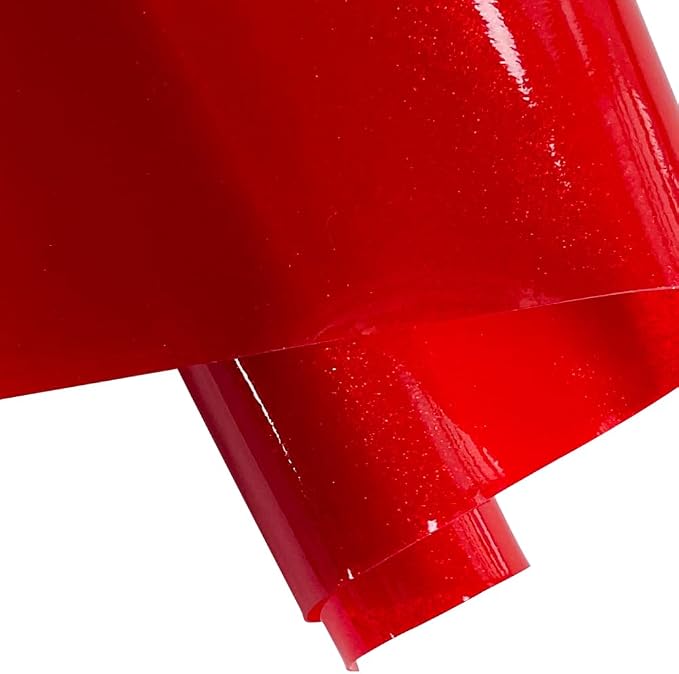 ONEART | Red Transparent Glitter Vinyl Roll, 0.7 mm Solid Clear PVC Jelly Vinyl