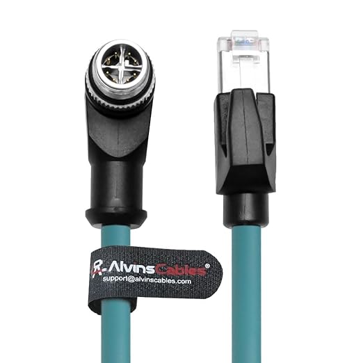 Alvin's Cables M12 X-Code 8 Pin Male to RJ45 Ethernet Cable for Cognex Keyence Camera, High-Flex Cat6a Cable for Industrial Automation, Fieldbus Module, Robotics, Right Angle 26.2ft/8m Green