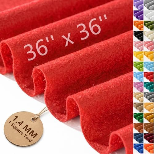 Red Felt Fabric 36'' X 36'', 1.4mm Large Felt Sheets Soft Durable Crafts Felt