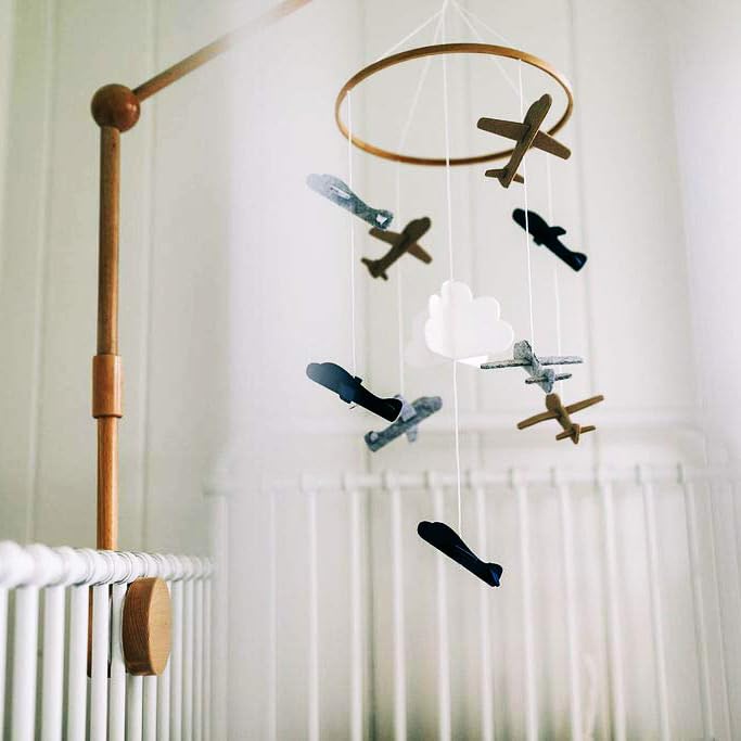 Baby Crib Mobile (Airplanes in The Clouds) - Nursery Decoration Ceiling Mobile and Baby Shower Gift for Boys & Girls - Grey and White