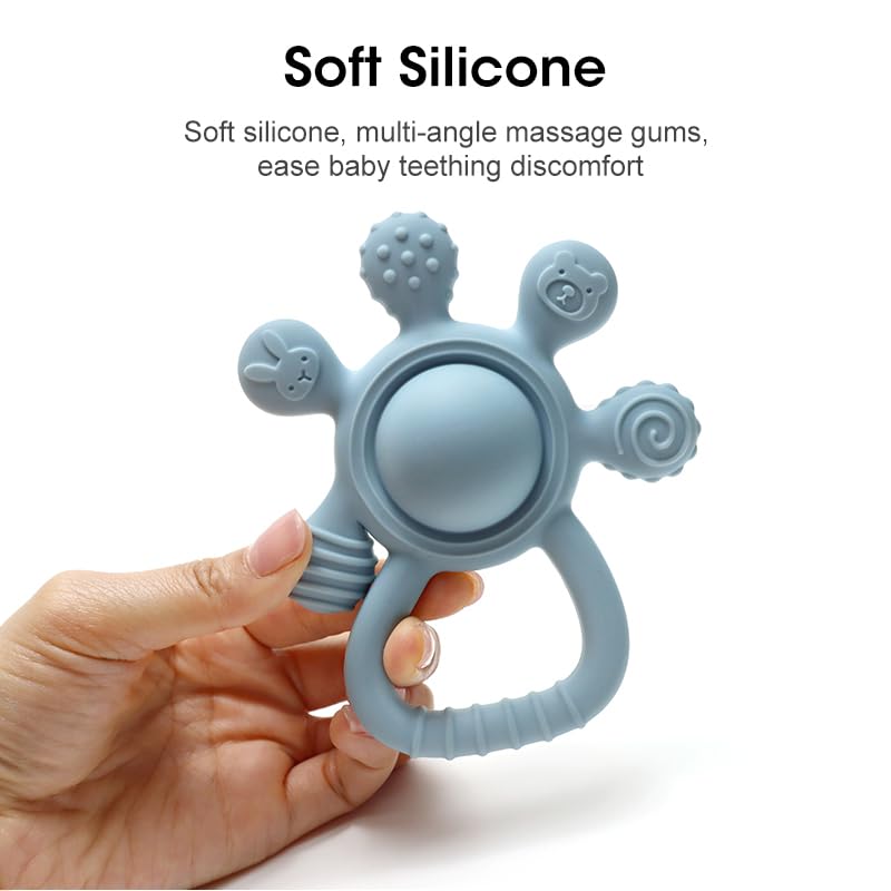 Silicone Rattle Teether for Babies – Soft BPA-Free Teething Toy & Sensory Rattle – 100% Food Grade Silicone, CPC Certified – Soothing Relief for Infants & Toddlers (Rudder - Green)