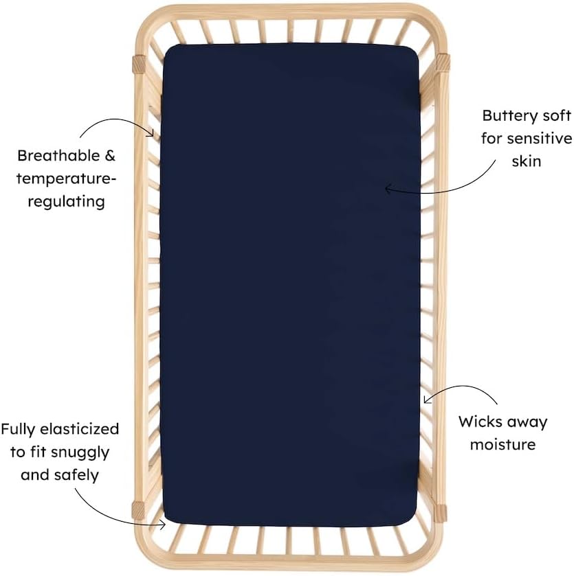 Kyte Baby Soft Crib Sheet - Standard Fitted Crib Sheet Made with Rayon from Bamboo, Ultra-Gentle and Breathable (Navy)