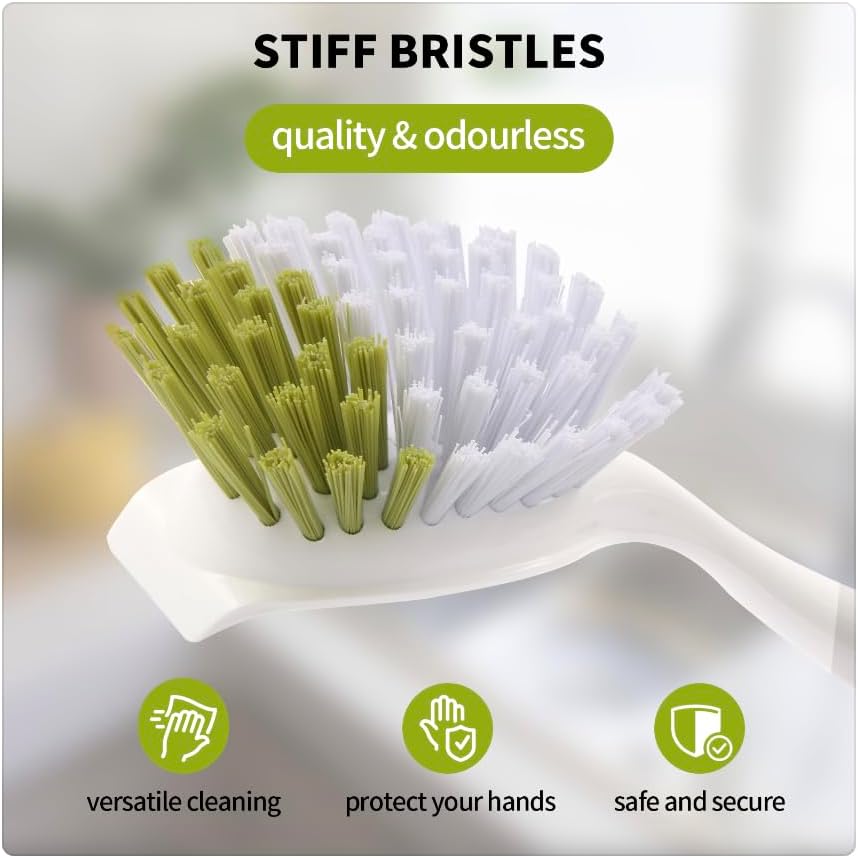 Dish Brush Scrub Brush with Handle - 3 Pack Stiff Bristles Dish Scrubber for Cleaning Dishes, Pots, Pans, Sink, Cast Iron - Hard Bristles,No Residue