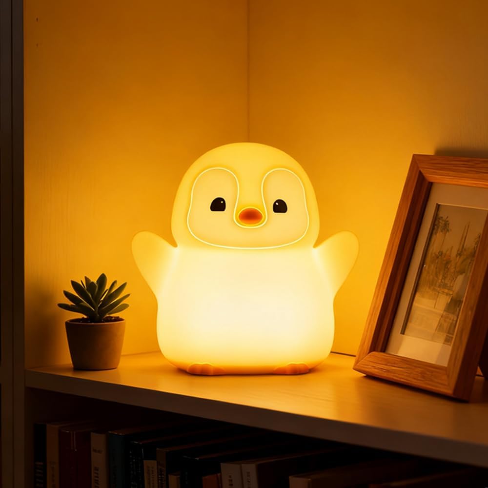 Penguin Nursery Night Light,LED Squishy Silicone Lamp,2 Levels Dimmable Bedroom Nightlight for Kids,Touch Light,Dorm Decor lamp,Baby Boys Girls Gifts (Standing Penguin)