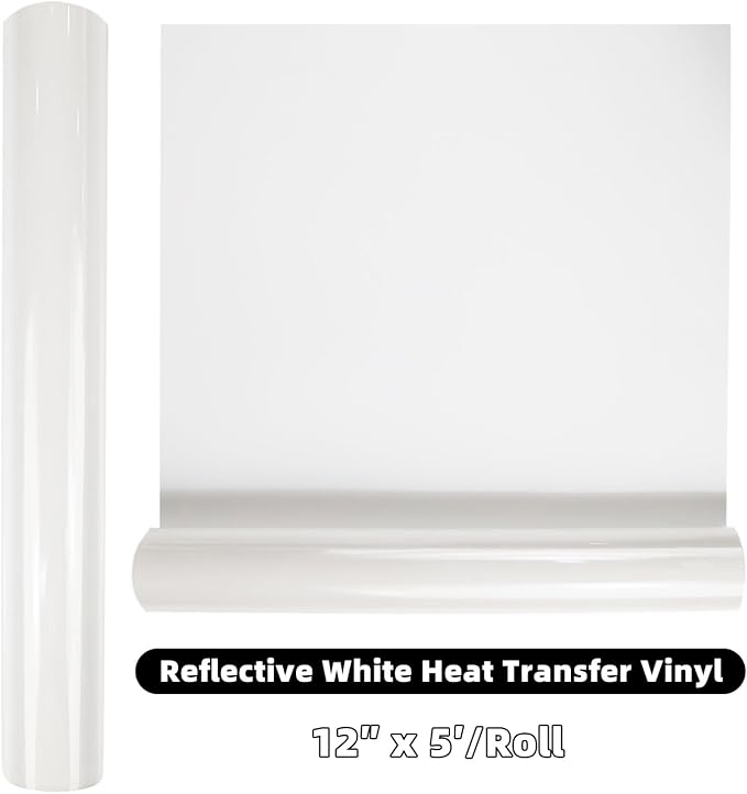 HTVVETUR Reflective White HTV Roll 12 Inch by 5 Ft Heat Transfer Vinyl Iron on
