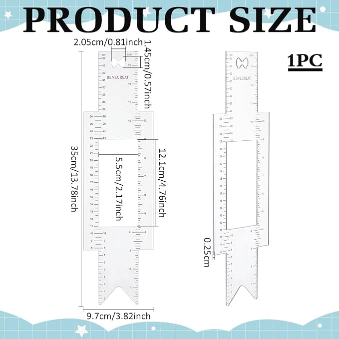 BENECREAT Cheer Bow Template Ruler, 13.8x3.8inch Large Acrylic Template Rulers