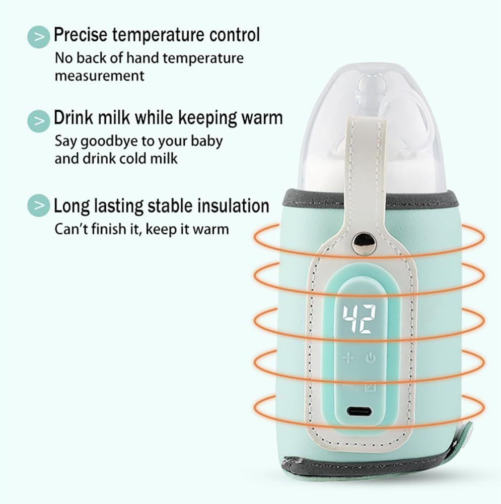 Baby Bottle Keep Warmer,Portable Travel Mug Milk Heater Thermostatic Bottle Cover Milk Bottle Heating Warmer Multifunction Thermostatic Bottle Sleeve with Tpye-C Cable for Coffee Tea,Pink