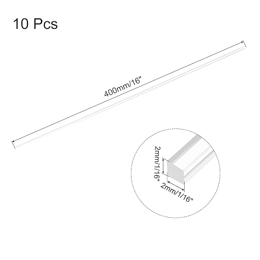 MECCANIXITY 10pcs Acrylic Square Rods 1/16" x 16" Clear Acrylic Dowel Rods