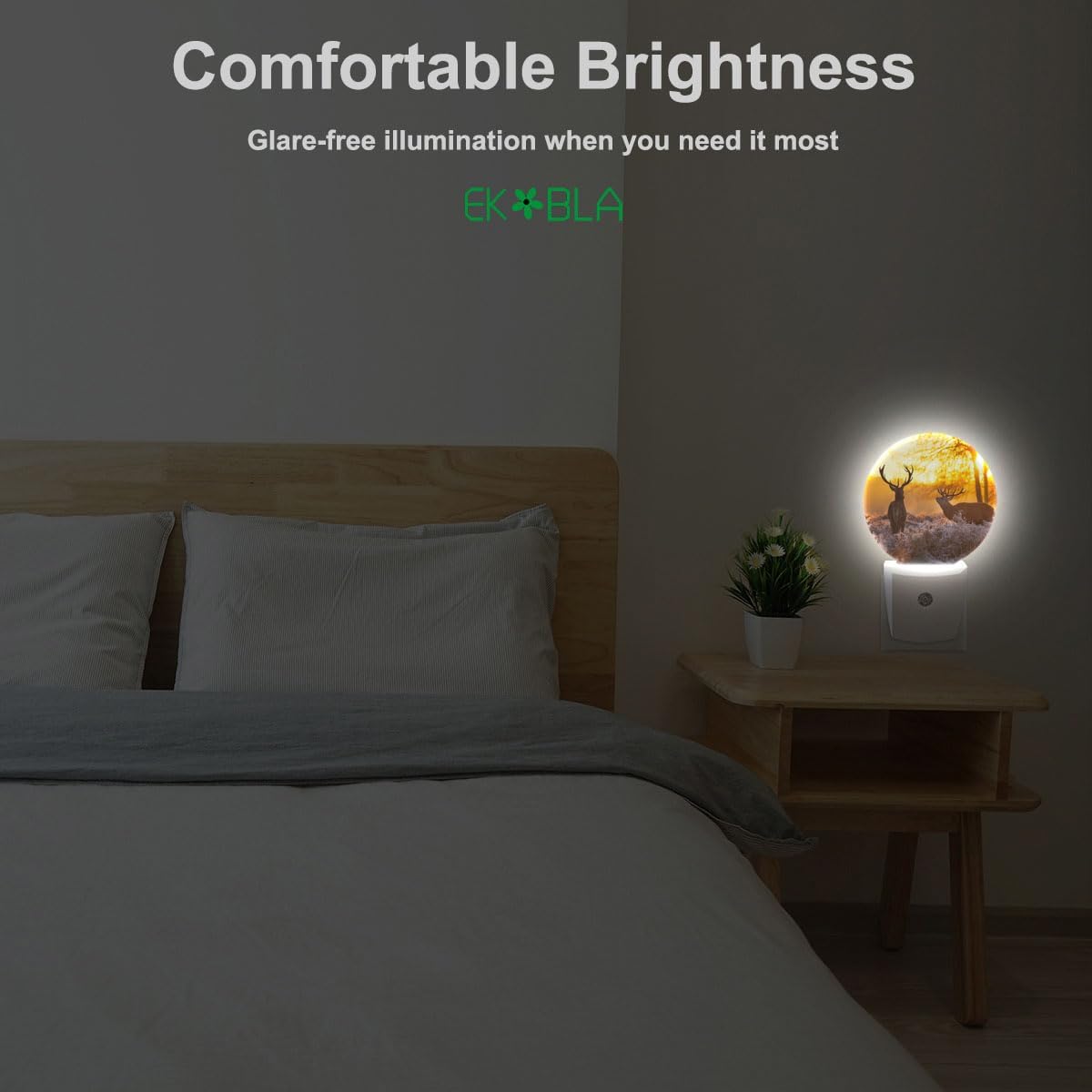EKOBLA Deer Night Lights Plug into Wall Deer Elk Animals River Creek Autumn Woods Night Light with Dusk to Dawn Sensor LED Lamp for Men Women Boys Girls