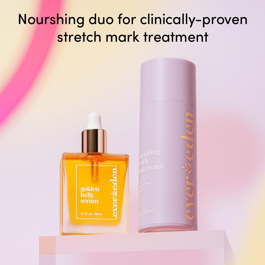 Evereden Mama DUO w/t Gua Sha - Golden Belly Stretch Mark Oil & Nourishing Stretch Mark Cream - Dermatologist-Developed Clean & Vegan Maternity Skin Care for Skin Hydration