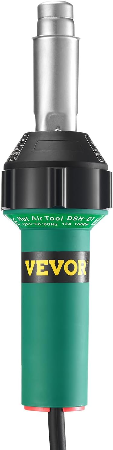 VEVOR Hot Air Plastic Welder, 1600W Hot Air Torch Pistol, 122-1112℉ PVC TPO Vinyl Heat Gun Welding Torch, Plastic Welding Roofing Kit with 2 Nozzles, Silicone & Copper Seam Roller for PP/PE/PVC Sheet