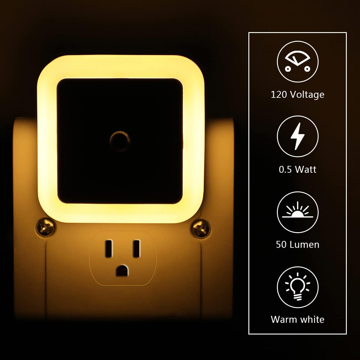KINUR 6 Pack Night Light,Warm White LED Night Lights Plug into Wall with Dusk to Dawn sensors, Plug in Night Lights for Kids Room, Bedroom, Bathroom, Baby Nursery,Stair Lights, Hallway Light