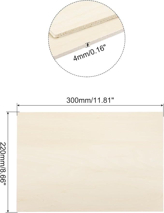 MECCANIXITY Basswood Sheet 11.8 x 8.7 x 0.16 Inch Unfinished Wood Boards Plywood