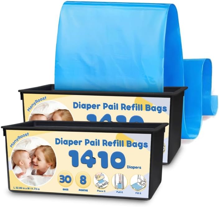 Diaper Pail Refills Bags Compatible with Genie Easy Roll Signature & Platinum Diaper Pails | Holds Up to 1410 Newborn Diapers Per Refill — Unscented, Odor Locking, 2Pack(60 Bags)