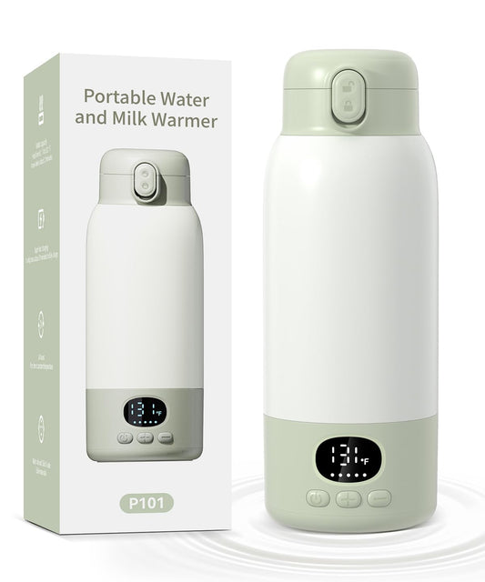 Portable Bottle Warmer 17oz Bottle Warmer for Breast Milk Formula & Water, Fast Heating, Long Battery Life & Large Capacity, Suitable for Baby Outdoor Travel Green