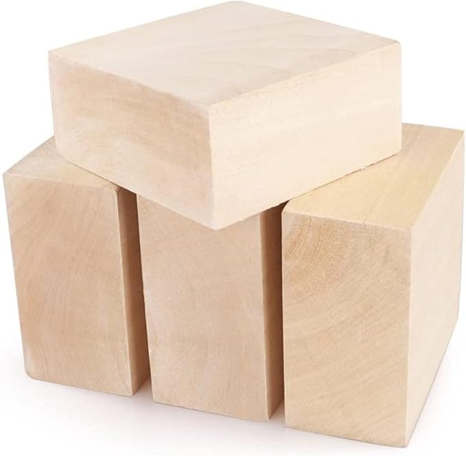 SHUESS 4 PCS Basswood Carving Blocks 4 X 4 X 2 inch Basswood