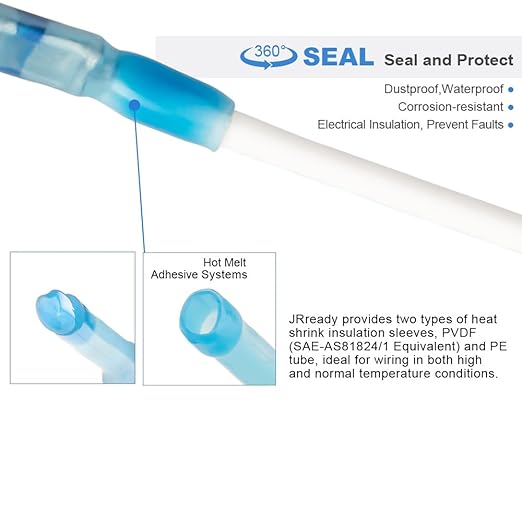 JRready M81824/1 Series Waterproof Heat-Shrinkable Splice Kit 100 Sets 20-16AWG Environmental Butt Splice with PVDF Tubes with ACT-232 Crimp Tool G411 Go-No Go Gauge ST6488-16-100