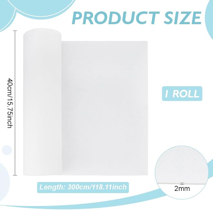 BENECREAT 118x15.7inch Felt Roll, Floral White Craft Felt Fabric, 2mm Thick