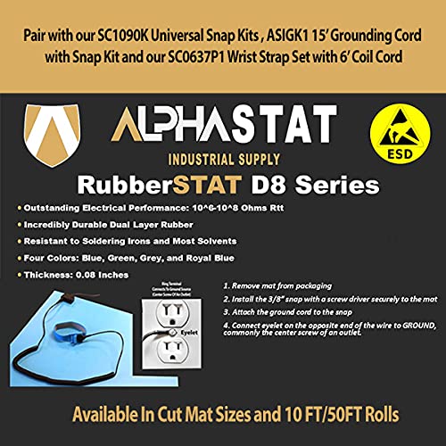 RubberStat Dual Layer ESD Compliant Workstation Rubber Table Mat Kit, Soldering, Cell Phone Repair, with Wrist Strap Set and Ground Cord - 30"x60" Blue