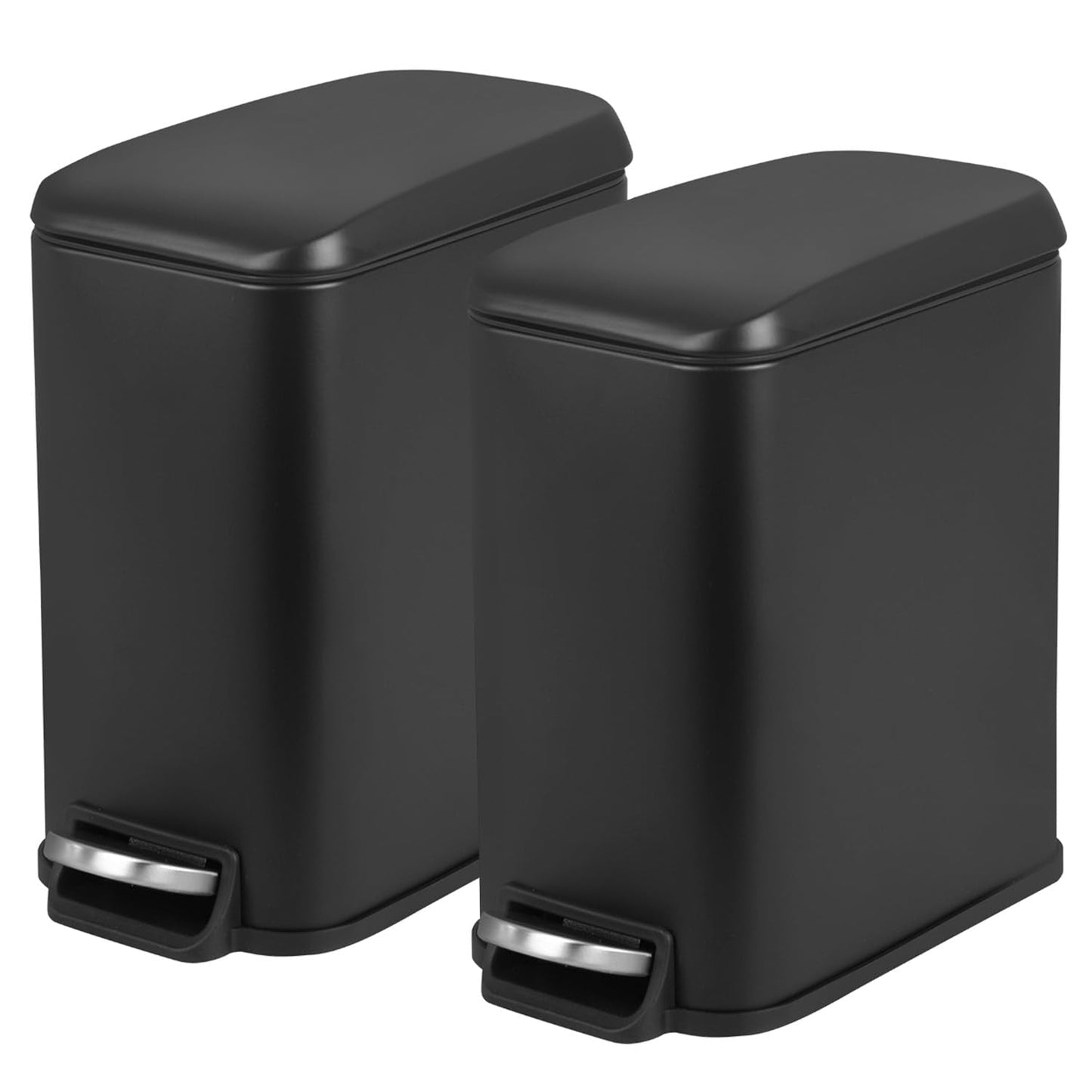 PayLessHere Slim Trash Can, 1.3 Gallon Bathroom Trash Can with Lid, Small Black Stainless Steel Waste Bin with Removable Inner Bucket for Home, Office, Restroom (5Liter)