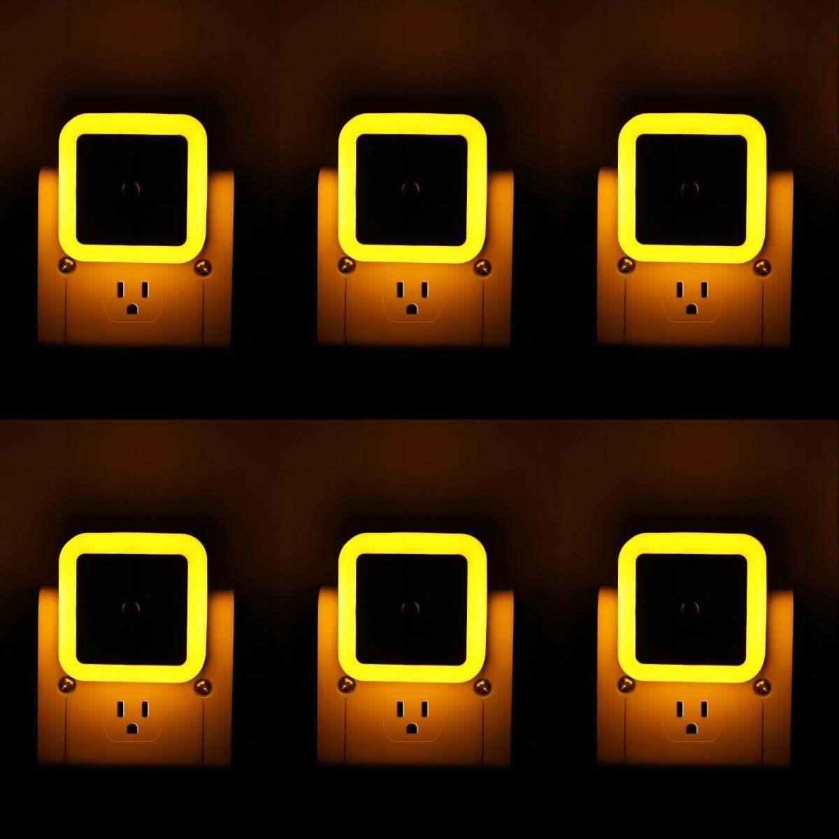 KINUR 6 Pack Night Light, LED Night Lights Plug into Wall with Dusk to Dawn sensors, Plug in Night Lights for Kids Room, Bedroom, Bathroom, Baby Nursery,Stair Lights, Hallway Light, Amber Color