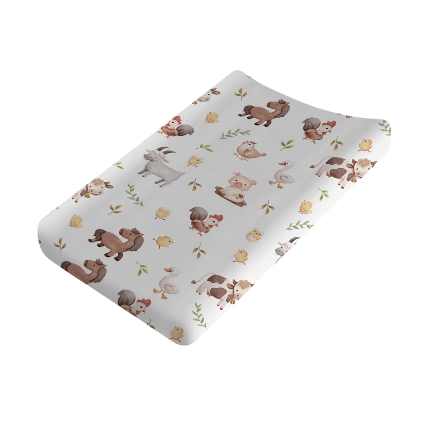 Baby Farm Life Changing Pad Covers for Boy Girl 32''x16'' Farm Animals Pig Goat Horse Cow Chick Rooster Duck Leaves Unisex Fitted Diaper Changing Pad Mats Soft Cradle & Bassinet Sheets
