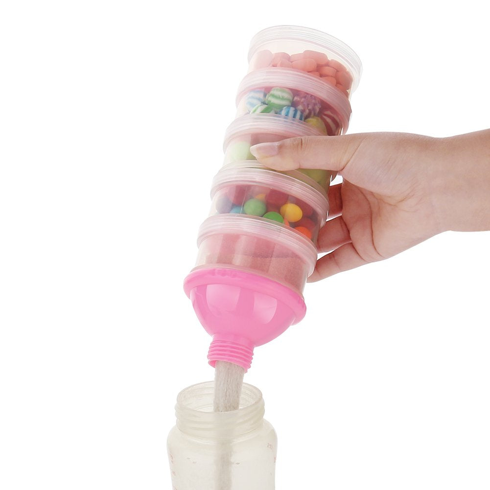 Accmor Formula Dispenser On The Go, 5 Compartments Stackable Formula Container for Travel, Baby Milk Powder Kids Snack Container, BPA Free