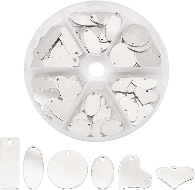 PH PandaHall 304 Stainless Steel Stamping Charms 60pcs 6 Style Blank Tags |