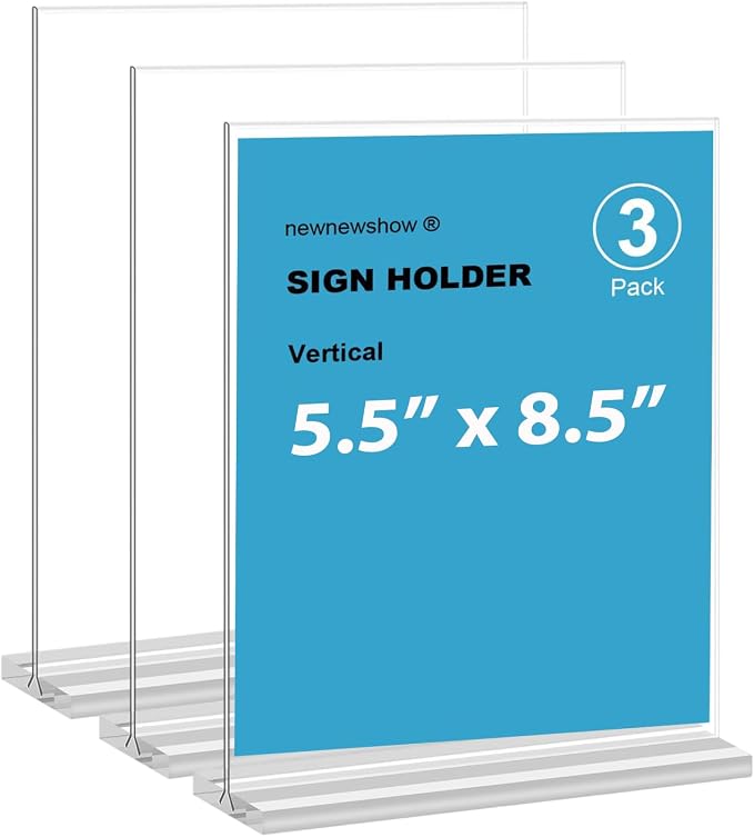 newnewshow Acrylic Sign Holder 5.5x8.5 Inch 3 Pack Vertical T Shape