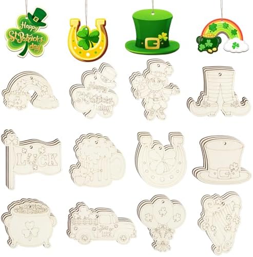 36PCS Wooden St. Patrick's Day Ornaments to Paint Shamrock Cutout Decorations
