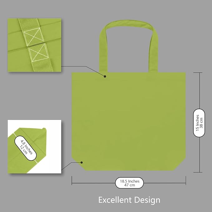 TOPDesign 3-Pack Super Strong Large 12oz Cotton Canvas Tote Bags, Reusable