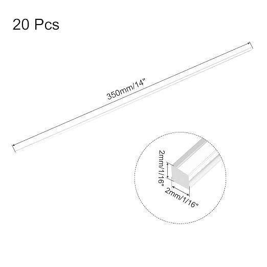 MECCANIXITY 20pcs Acrylic Square Rods 1/16" x 14" Clear Acrylic Dowel Rods