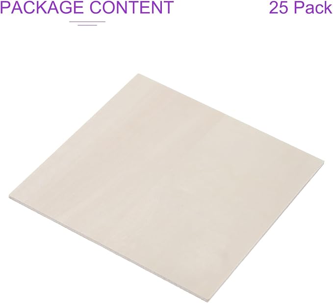 DMiotech 25 Pack 4 x 4 x 1/13 Inches 2mm Thick Wood Sheets Basswood Sheets