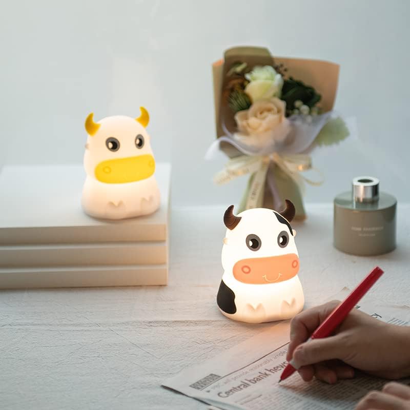 Cute Kids Night Light Night Lamp Night Lights for Kids Bedroom Toddler Baby Portable Silicone Battery Led Nightlight Nursery(Pink Cow)