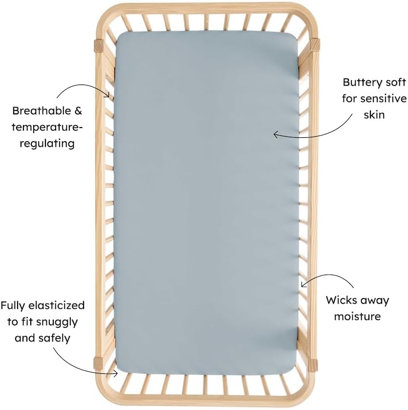 Kyte Baby Soft Crib Sheet - Standard Fitted Crib Sheet Made with Rayon from Bamboo, Ultra-Gentle and Breathable (Fog)