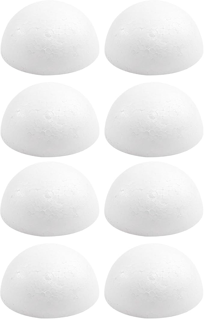 Crafjie 8PCS 4 Inchs Half Foam Balls White Half Round Polystyrene Foam Balls