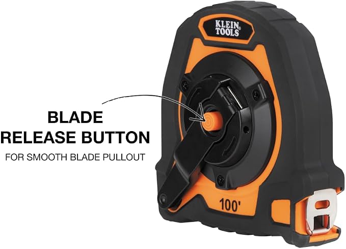 Klein Tools 94100CR Closed Reel Long Tape Measure, 100-Foot Nylon Coated Blade