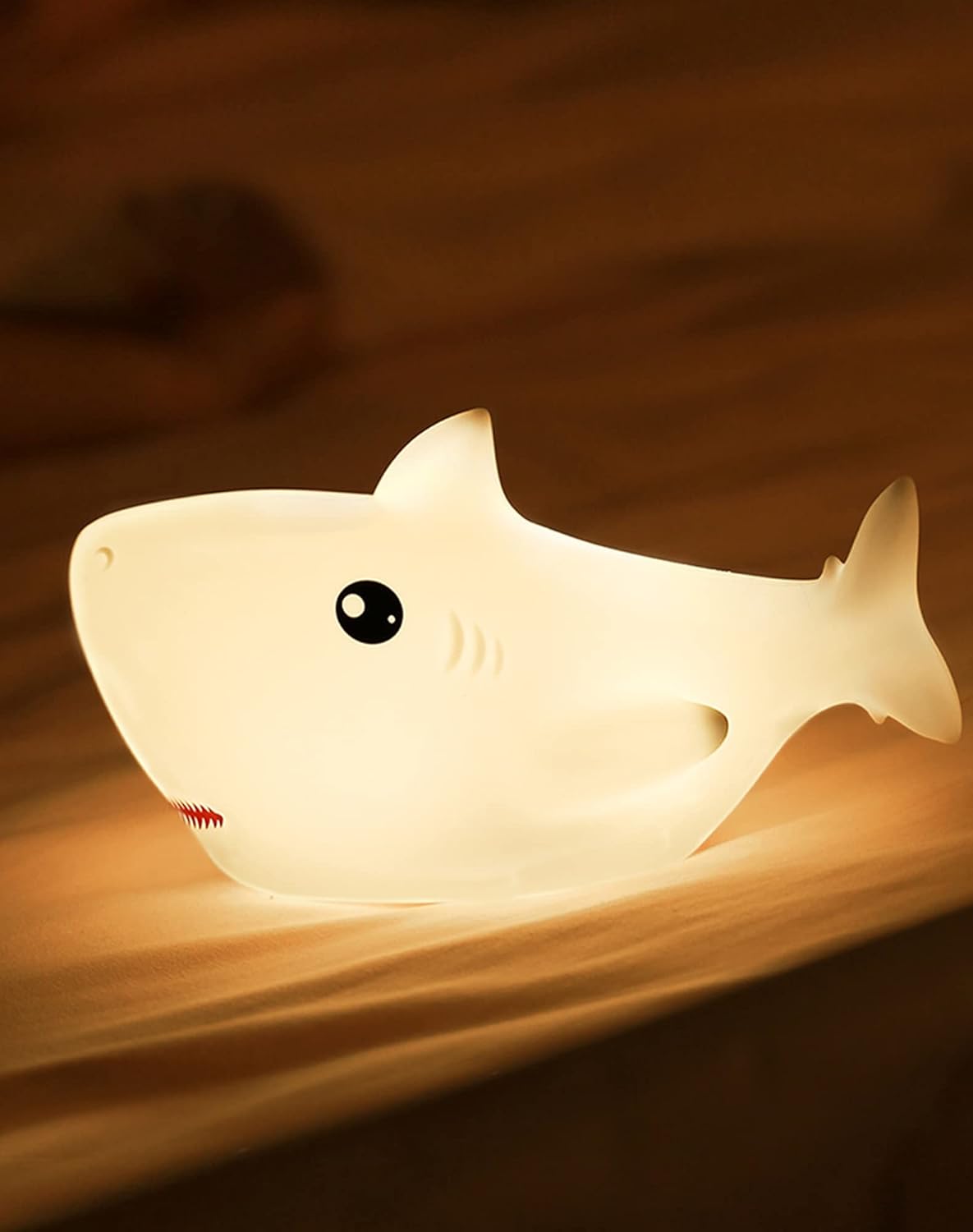 Shark USB Rechargeable Silicone LED Night Light for Kids, Multicolor Cute Nursery Light with Warm White and 7-Color Breathing Mode for Kids Baby Children Bedrooms