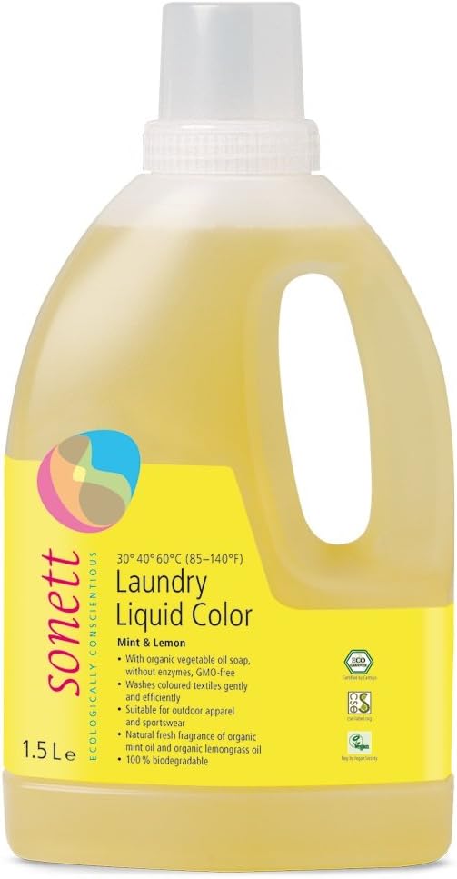 Sonett Organic Laundry Liquid Detergents, Mint & Lemon (1 Count) for all colored textiles Certified Organically Grown