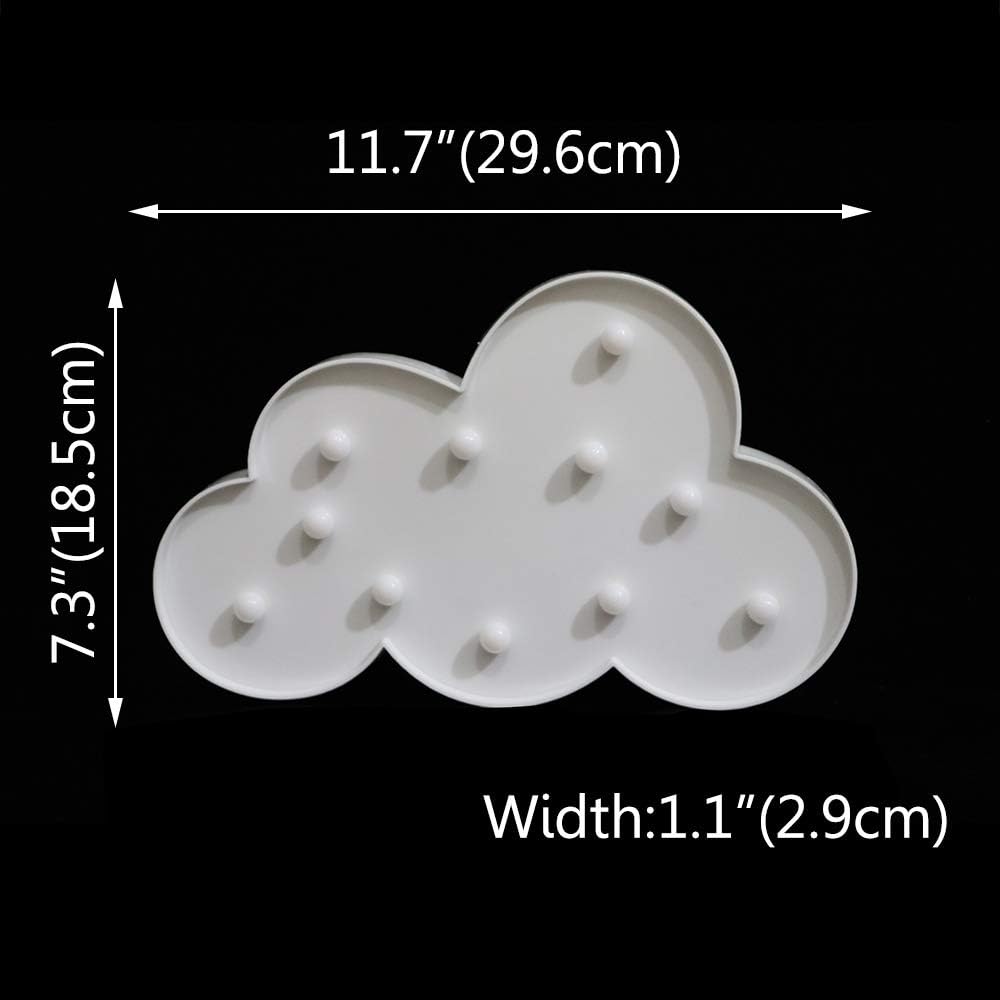 White LED Cloud Marquee Signs, Light Up Cloud Decorative Signs Hanging Hole Nursery Room Night Light for Baby Shower, Party Supply, Christmas Decor-White